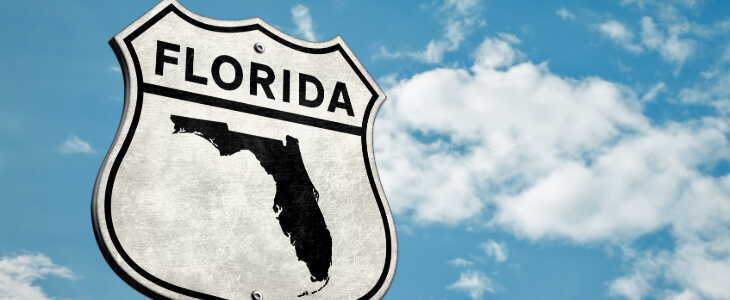 image of white highway sign with word florida and picture of state in black